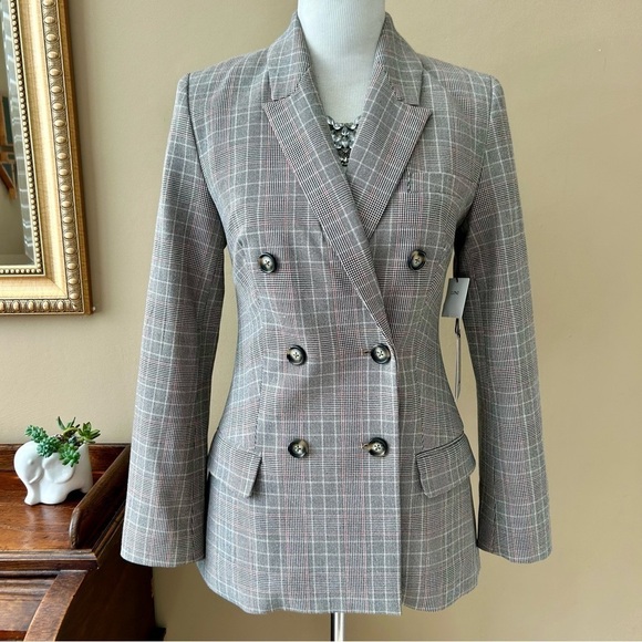 Lini Bloomingdale's Double Breasted Olivia Glen Plaid Blazer Houndstooth XS NWT - Picture 1 of 10